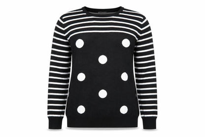 Mudflower Womens Black Scoop Neck Striped Viscose Pullover Jumper Size M