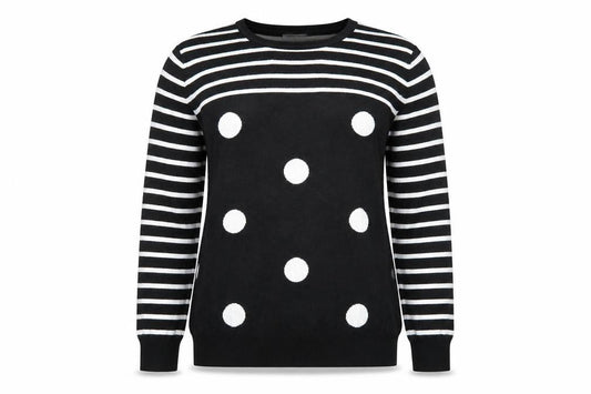 Mudflower Womens Black Scoop Neck Striped Viscose Pullover Jumper Size M