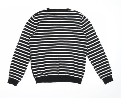 Mudflower Womens Black Scoop Neck Striped Viscose Pullover Jumper Size M