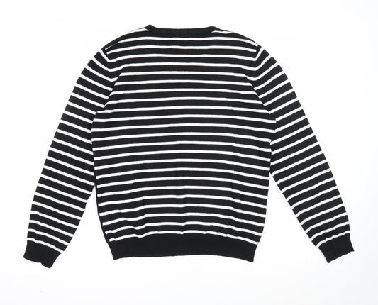 Mudflower Womens Black Scoop Neck Striped Viscose Pullover Jumper Size M