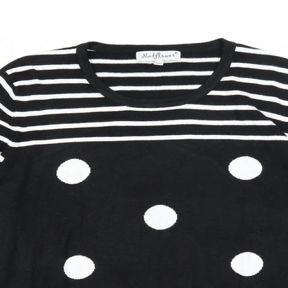 Mudflower Womens Black Scoop Neck Striped Viscose Pullover Jumper Size M