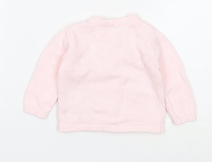 Nutmeg Girls Pink Cotton Pullover Jumper Size 0-3 Months Button - Rabbit