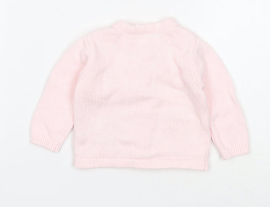 Nutmeg Girls Pink Cotton Pullover Jumper Size 0-3 Months Button - Rabbit