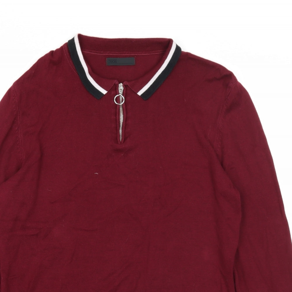 ASOS Mens Purple Collared Cotton Pullover Jumper Size M Long Sleeve