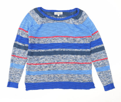 Cherokee Mens Blue Round Neck Striped Acrylic Pullover Jumper Size S Long Sleeve