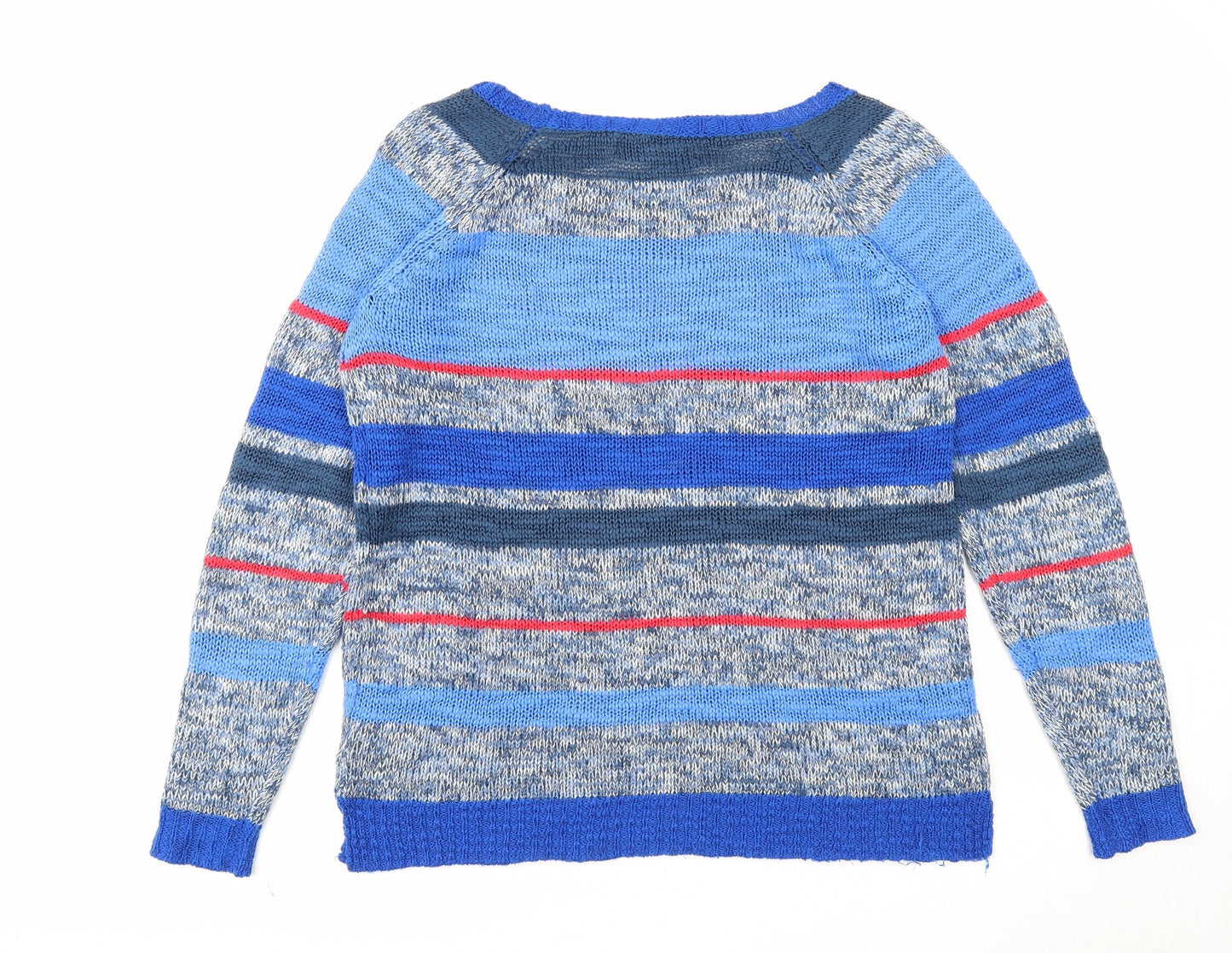 Cherokee Mens Blue Round Neck Striped Acrylic Pullover Jumper Size S Long Sleeve