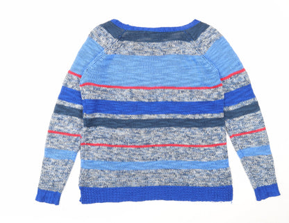 Cherokee Mens Blue Round Neck Striped Acrylic Pullover Jumper Size S Long Sleeve