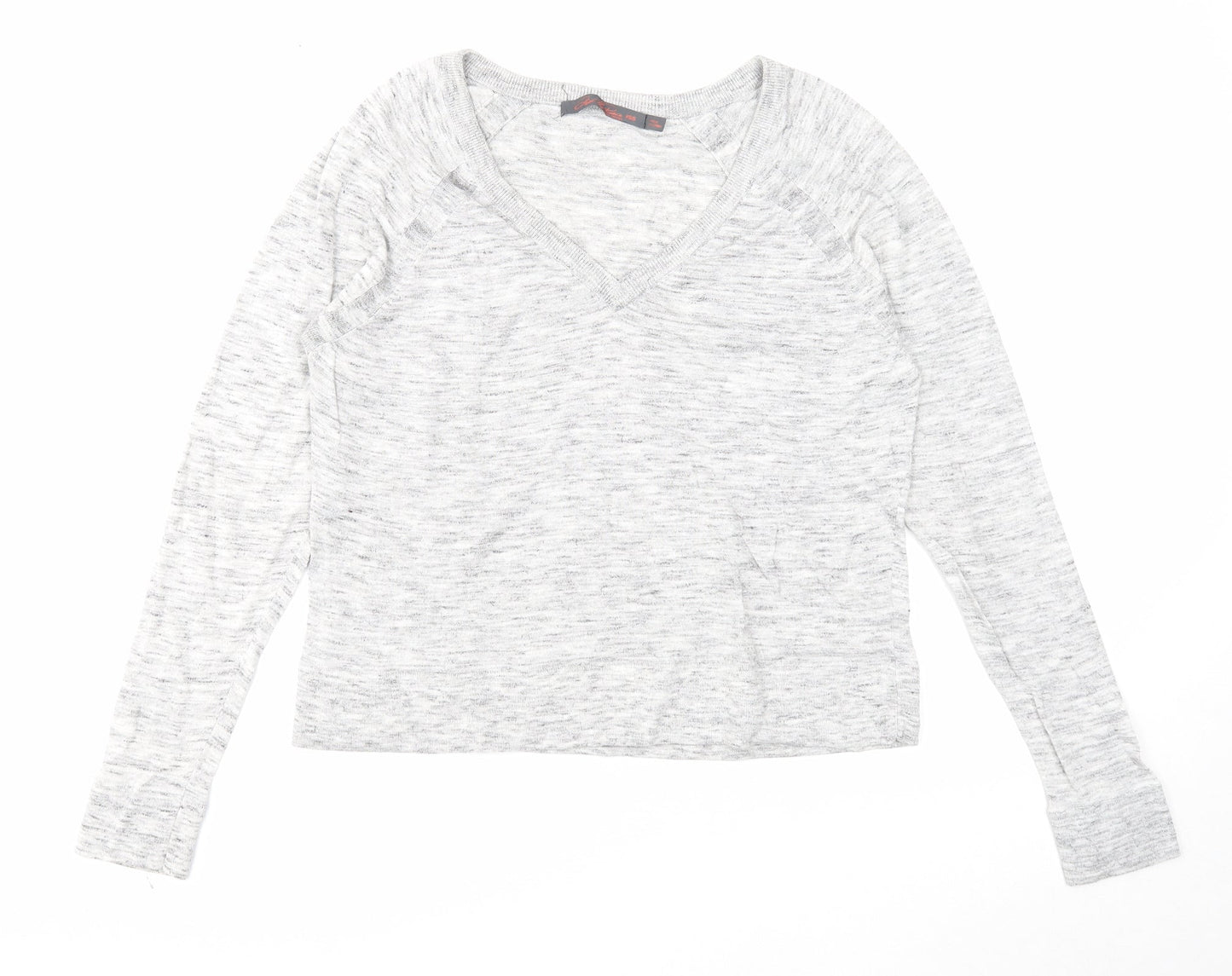 Feel the piece Womens Grey V-Neck Cotton Pullover Jumper Size XS