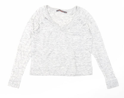 Feel the piece Womens Grey V-Neck Cotton Pullover Jumper Size XS