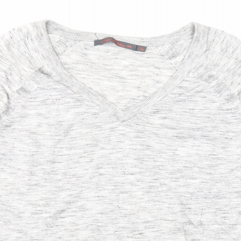 Feel the piece Womens Grey V-Neck Cotton Pullover Jumper Size XS