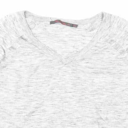 Feel the piece Womens Grey V-Neck Cotton Pullover Jumper Size XS