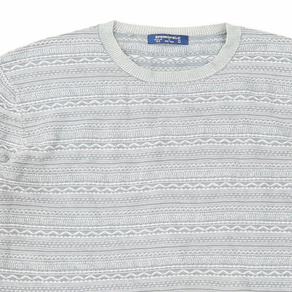 Springfield Mens Grey Round Neck Fair Isle Cotton Pullover Jumper Size XL Long Sleeve