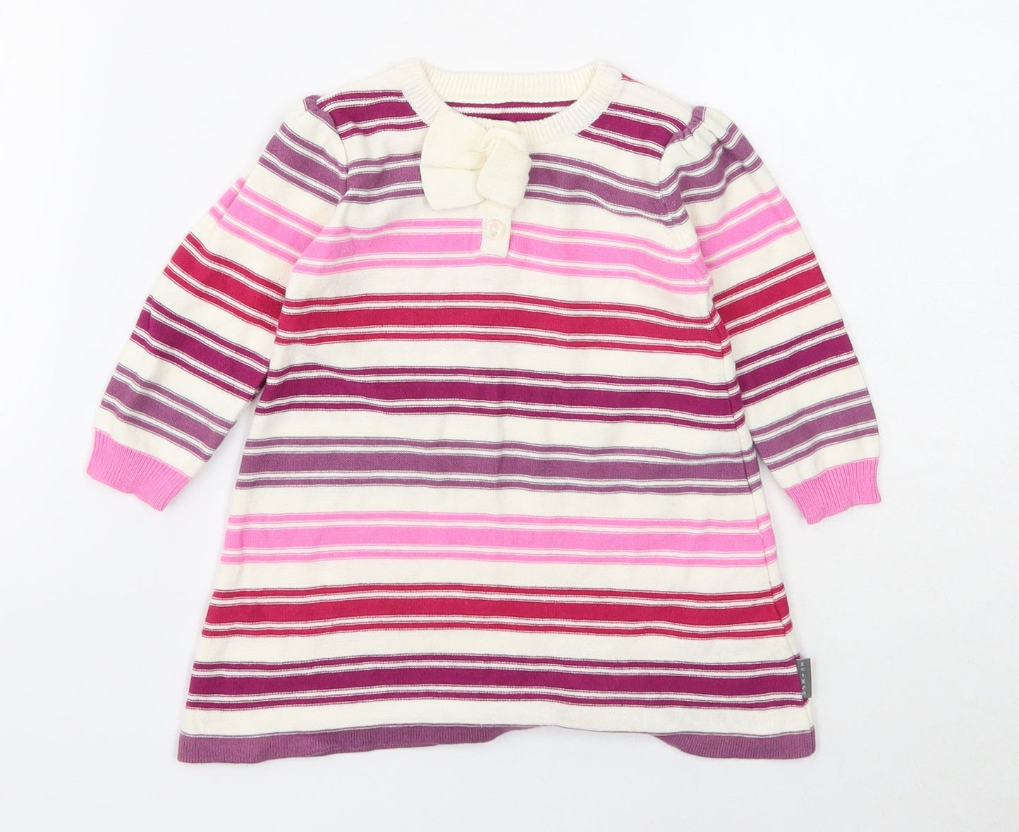 Nutmeg Girls White Striped Cotton Jumper Dress Size 6-9 Months Round Neck Pullover