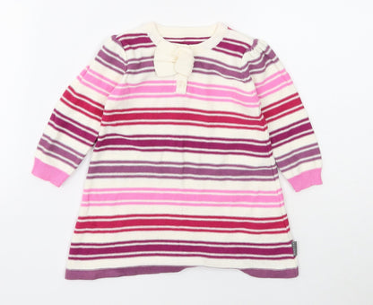 Nutmeg Girls White Striped Cotton Jumper Dress Size 6-9 Months Round Neck Pullover