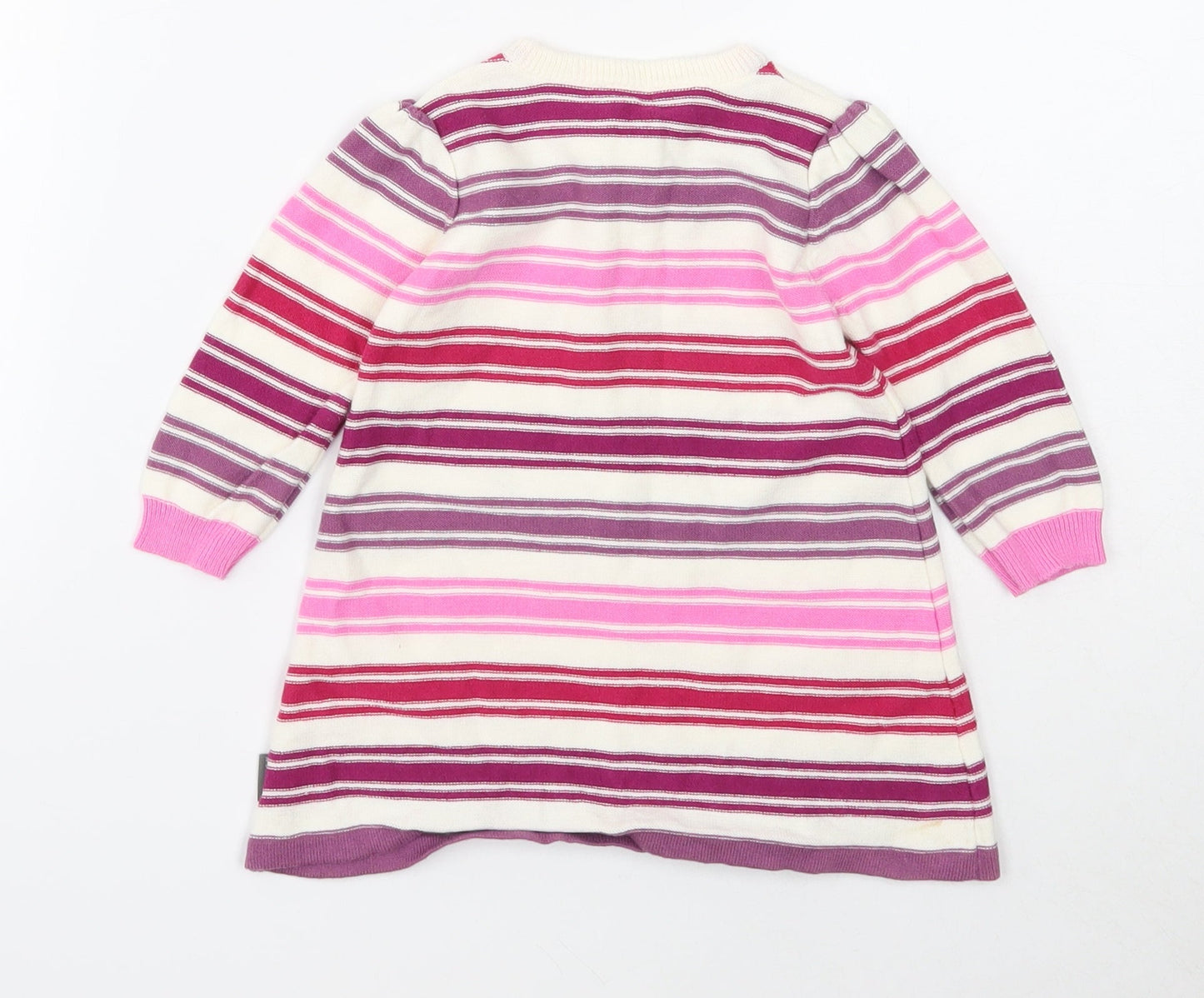 Nutmeg Girls White Striped Cotton Jumper Dress Size 6-9 Months Round Neck Pullover