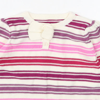 Nutmeg Girls White Striped Cotton Jumper Dress Size 6-9 Months Round Neck Pullover