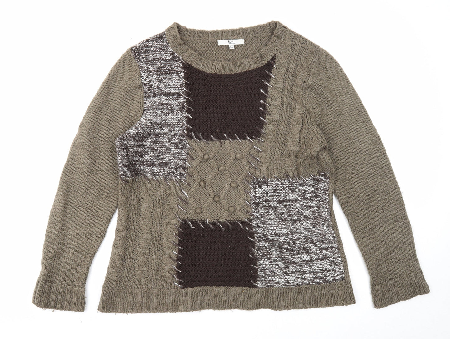 Kliss Womens Grey Round Neck Acrylic Pullover Jumper Size XL