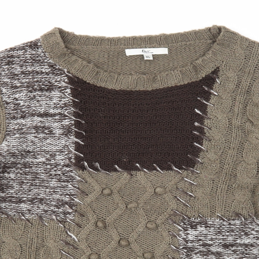 Kliss Womens Grey Round Neck Acrylic Pullover Jumper Size XL