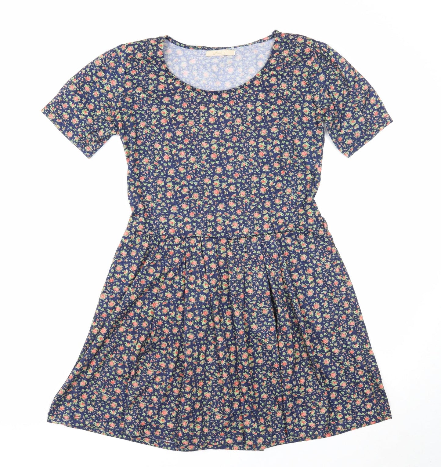 Preworn Womens Blue Floral Cotton Fit & Flare Size S Round Neck Pullover