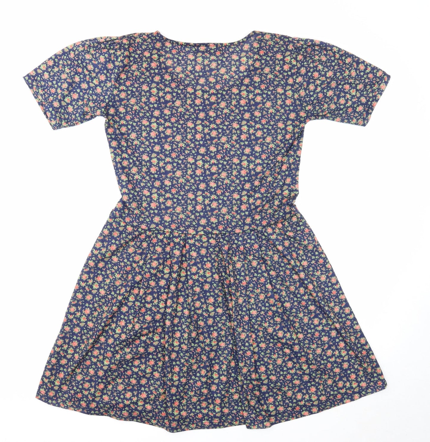 Preworn Womens Blue Floral Cotton Fit & Flare Size S Round Neck Pullover