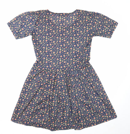 Preworn Womens Blue Floral Cotton Fit & Flare Size S Round Neck Pullover
