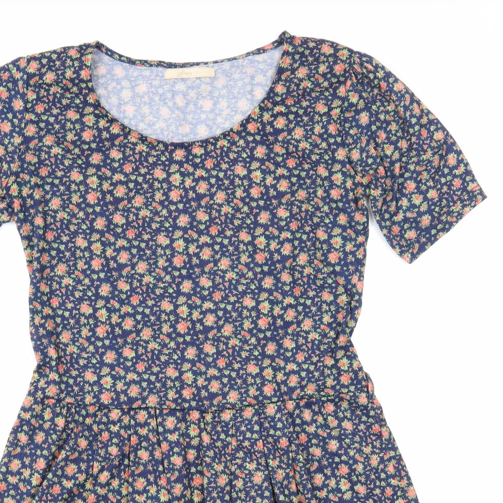 Preworn Womens Blue Floral Cotton Fit & Flare Size S Round Neck Pullover