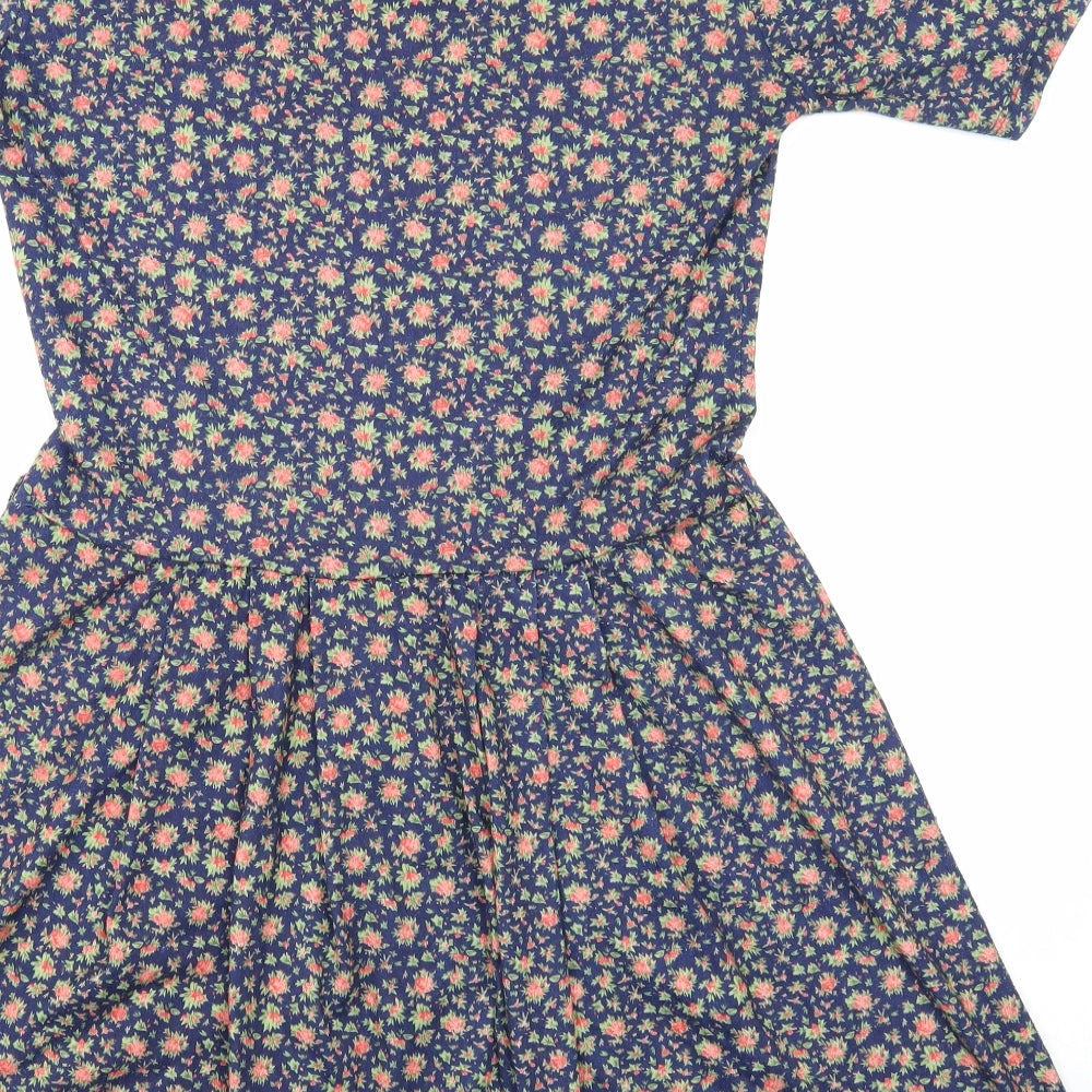 Preworn Womens Blue Floral Cotton Fit & Flare Size S Round Neck Pullover
