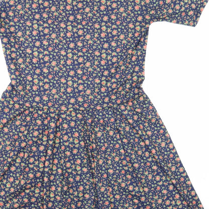 Preworn Womens Blue Floral Cotton Fit & Flare Size S Round Neck Pullover