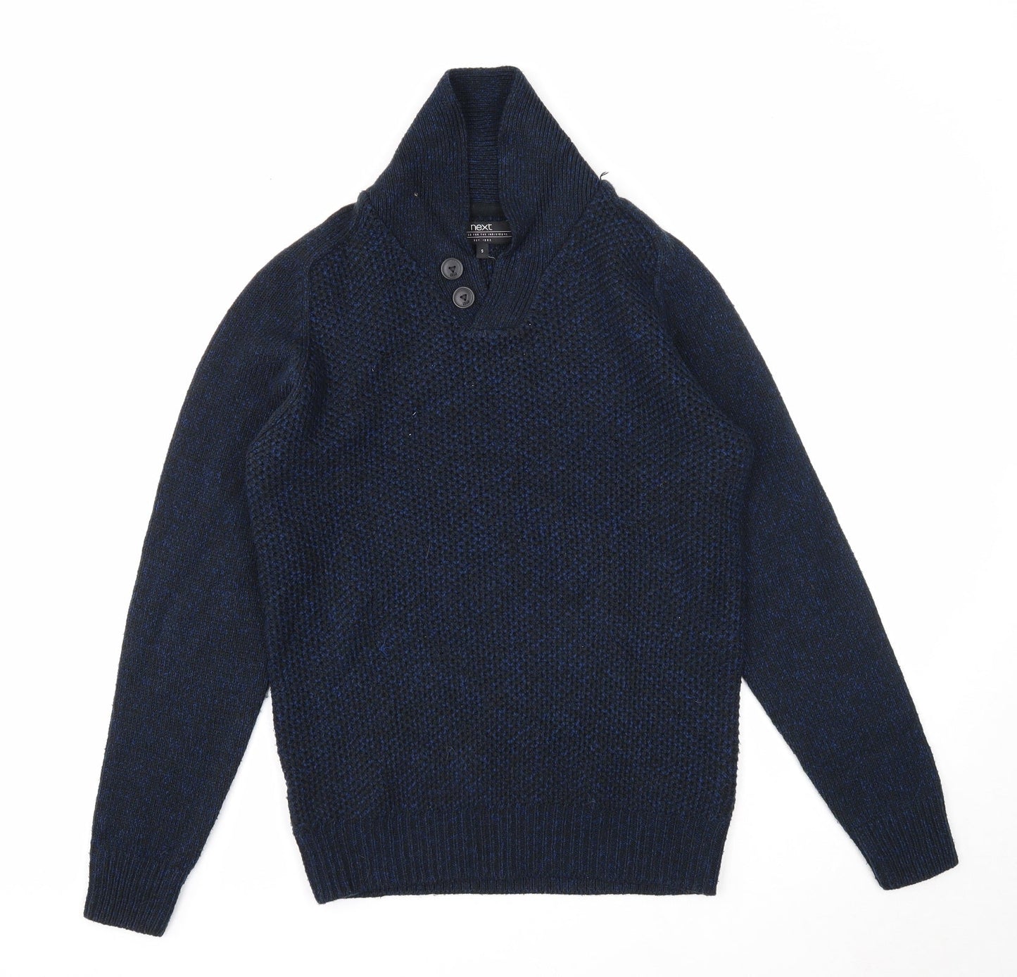 NEXT Mens Blue V-Neck Acrylic Henley Jumper Size S Long Sleeve