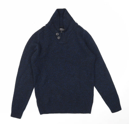 NEXT Mens Blue V-Neck Acrylic Henley Jumper Size S Long Sleeve