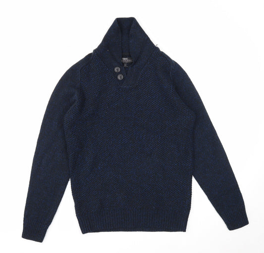 NEXT Mens Blue V-Neck Acrylic Henley Jumper Size S Long Sleeve
