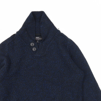 NEXT Mens Blue V-Neck Acrylic Henley Jumper Size S Long Sleeve