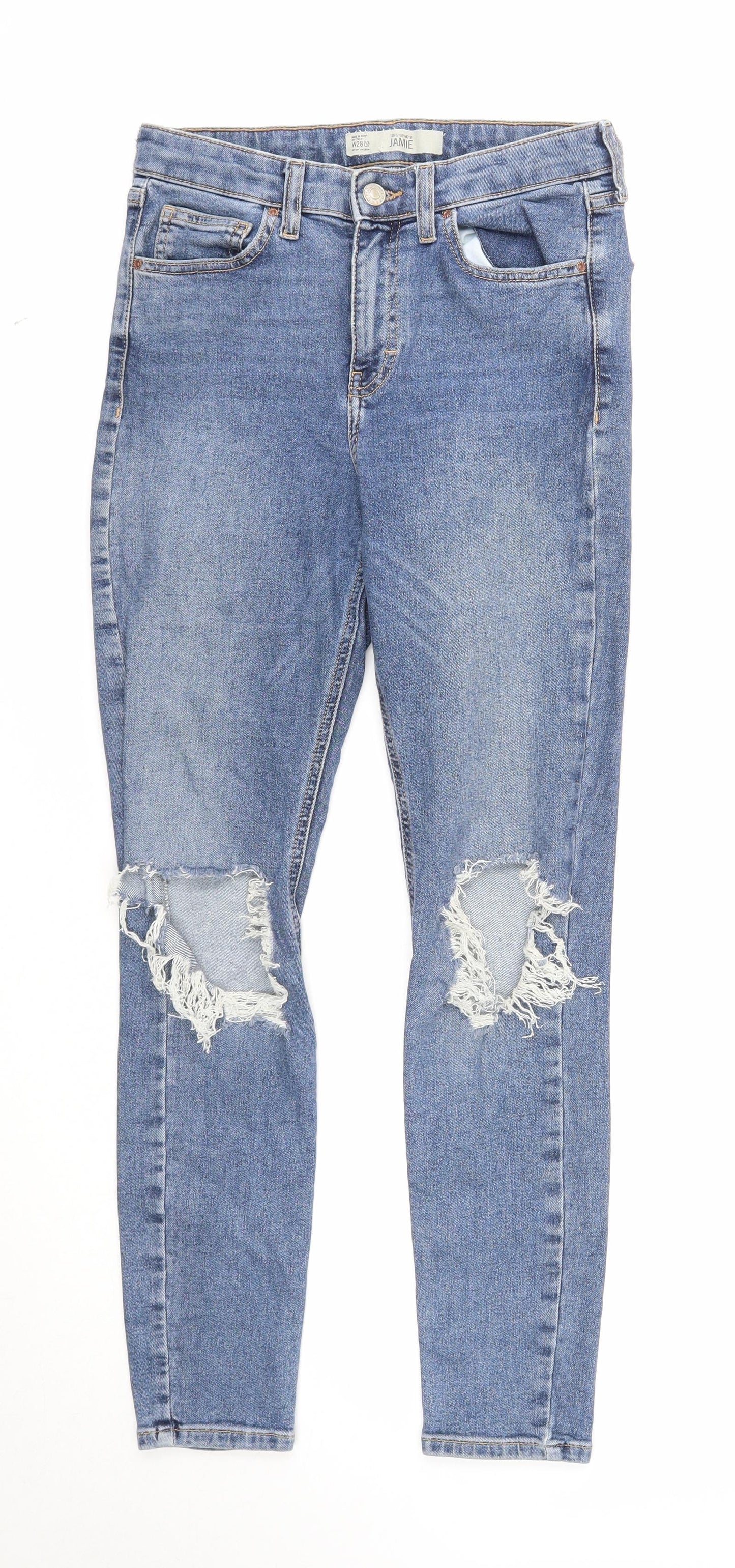 Topshop Womens Blue Cotton Skinny Jeans Size 28 in Regular Zip