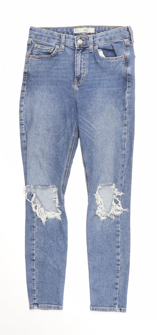 Topshop Womens Blue Cotton Skinny Jeans Size 28 in Regular Zip