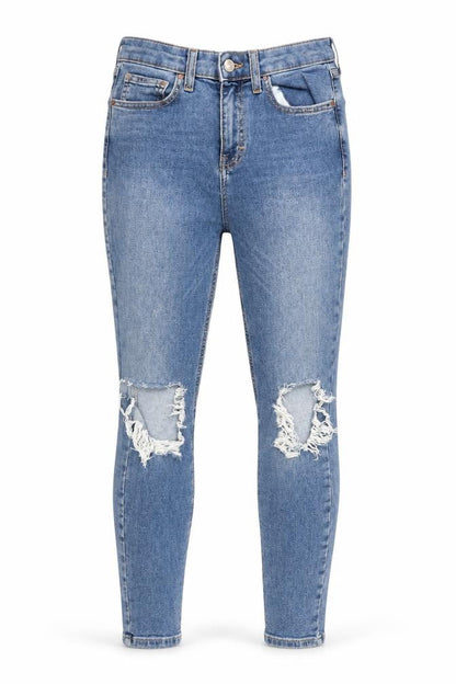 Topshop Womens Blue Cotton Skinny Jeans Size 28 in Regular Zip