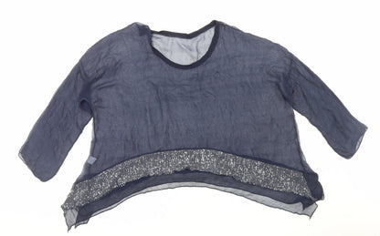 Womens UK Size L Preworn Blue Cropped Blouse