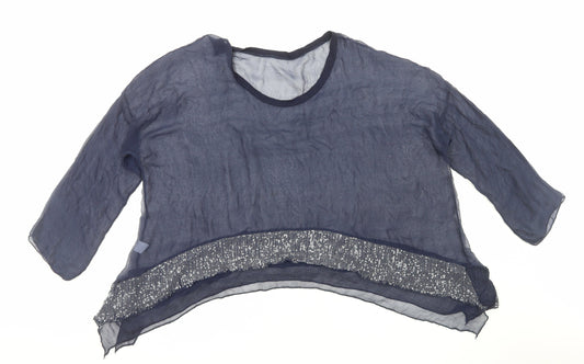 Womens UK Size L Preworn Blue Cropped Blouse