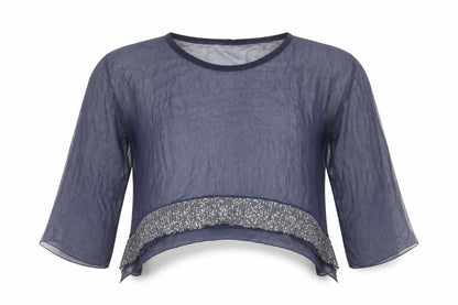 Womens UK Size L Preworn Blue Cropped Blouse