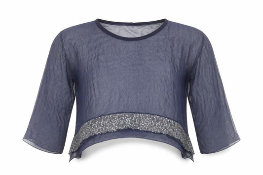 Womens UK Size L Preworn Blue Cropped Blouse