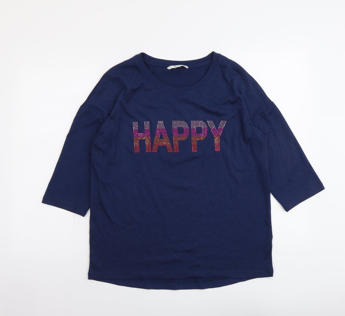 TU Womens Blue Polyester Basic Blouse Size 12 Scoop Neck - Happy