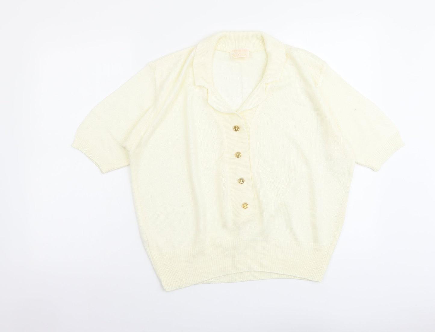 Mia Cassara Womens Ivory Collared Acrylic Cardigan Jumper Size M