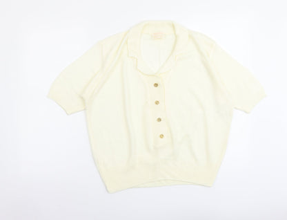 Mia Cassara Womens Ivory Collared Acrylic Cardigan Jumper Size M