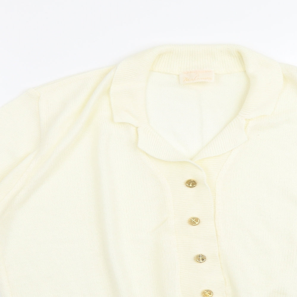 Mia Cassara Womens Ivory Collared Acrylic Cardigan Jumper Size M