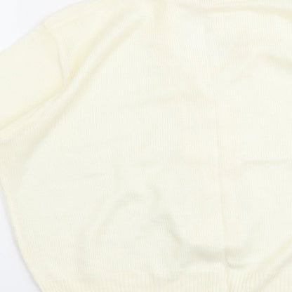 Mia Cassara Womens Ivory Collared Acrylic Cardigan Jumper Size M