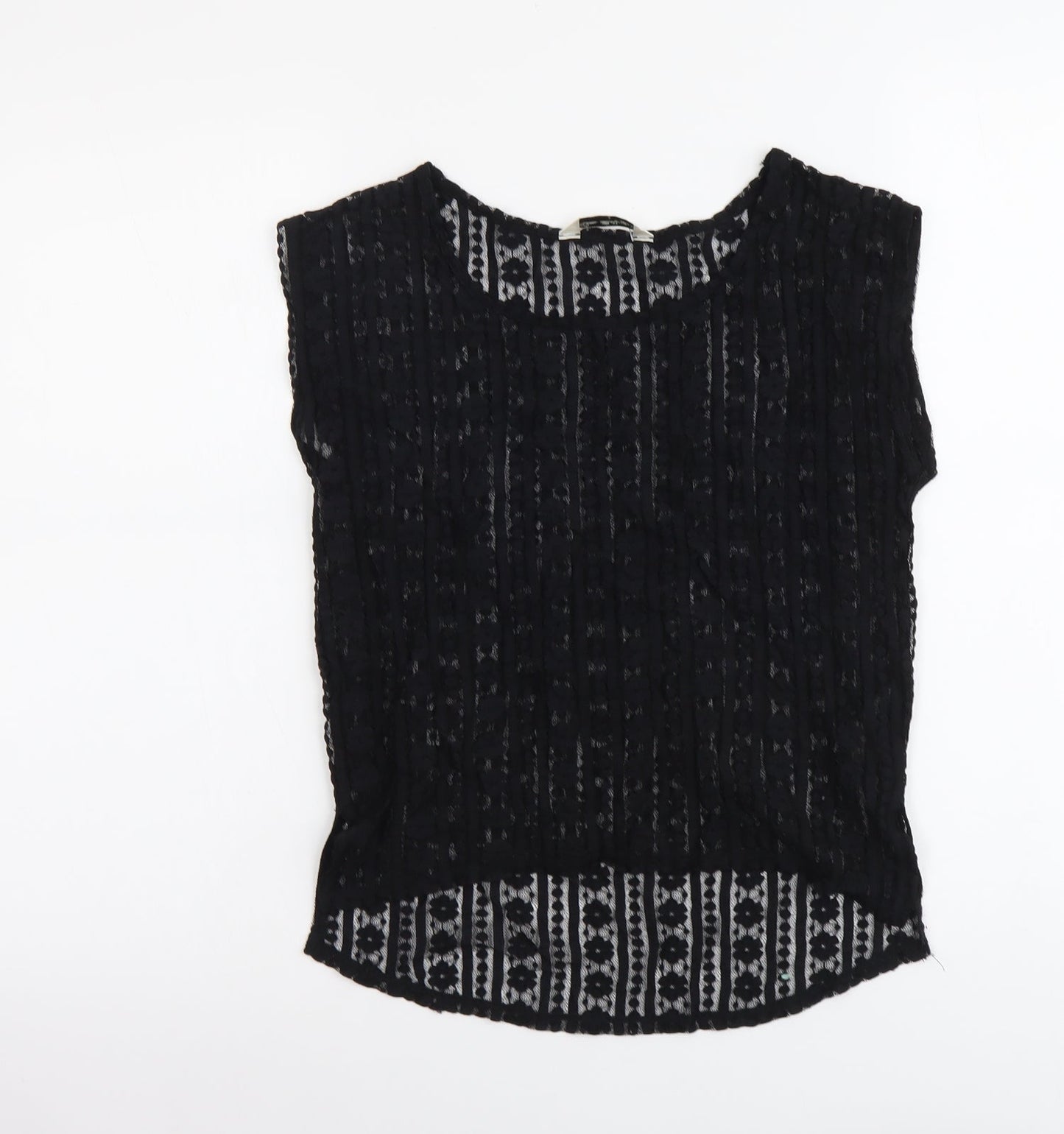 Miss Selfridge Womens Black Geometric Polyester Basic T-Shirt Size 8 Round Neck