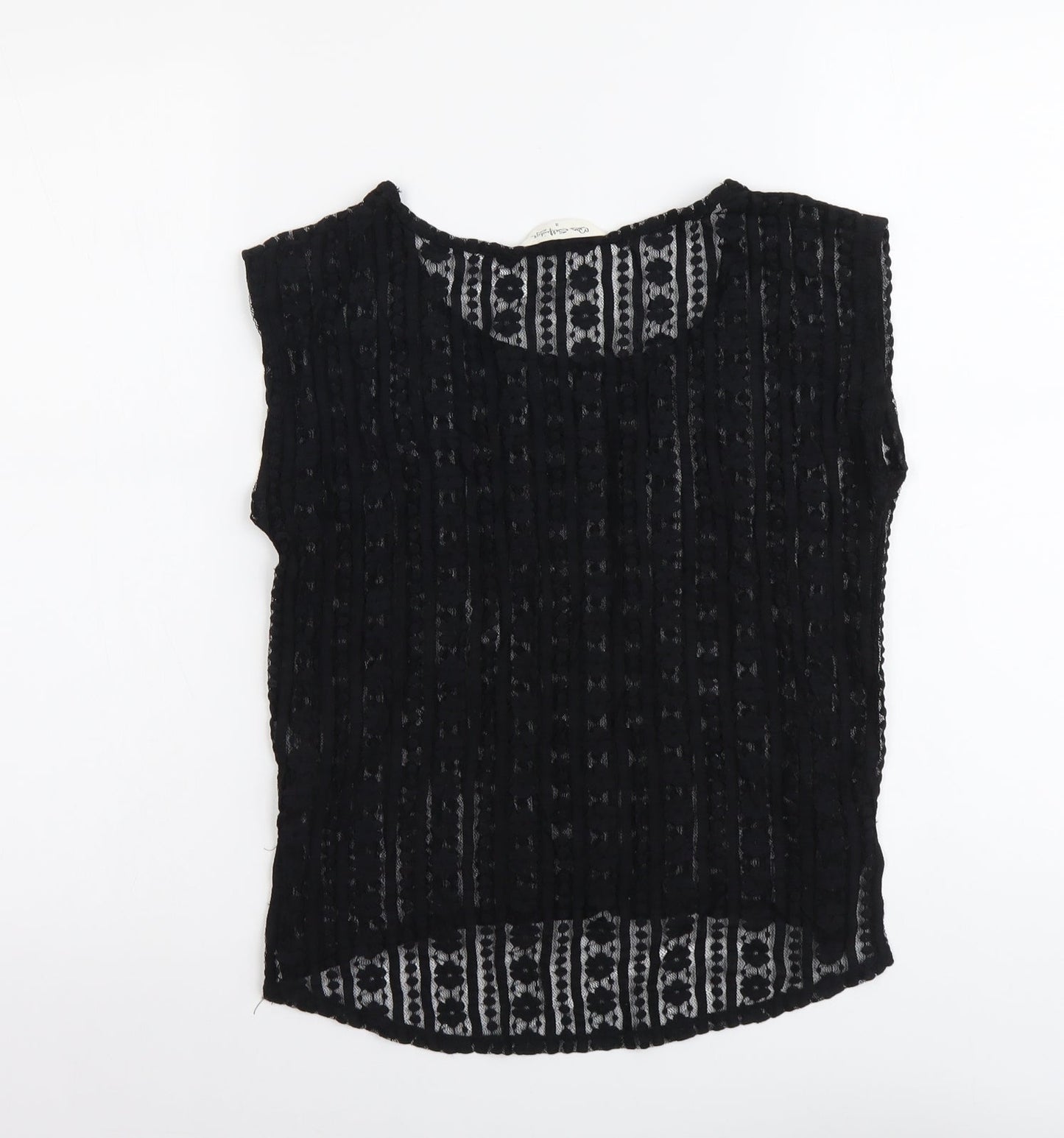 Miss Selfridge Womens Black Geometric Polyester Basic T-Shirt Size 8 Round Neck