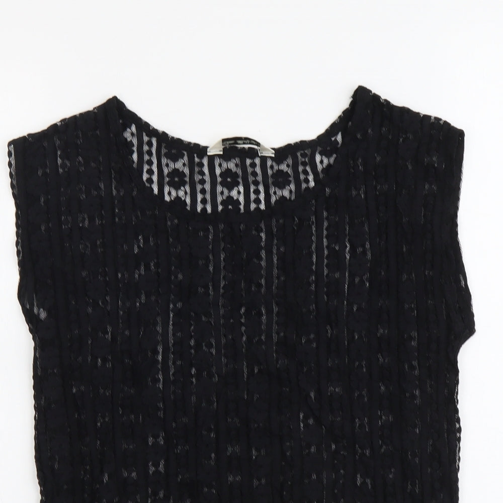 Miss Selfridge Womens Black Geometric Polyester Basic T-Shirt Size 8 Round Neck