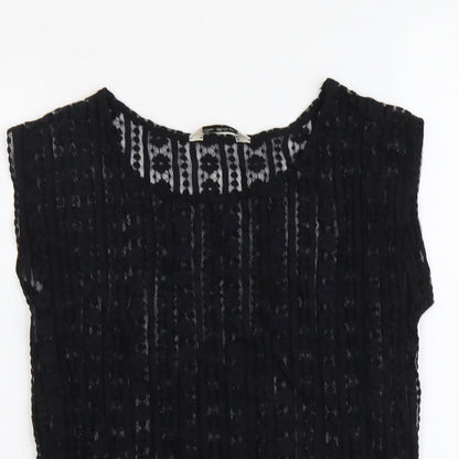 Miss Selfridge Womens Black Geometric Polyester Basic T-Shirt Size 8 Round Neck