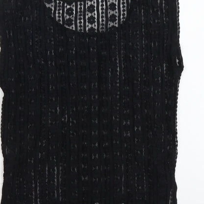 Miss Selfridge Womens Black Geometric Polyester Basic T-Shirt Size 8 Round Neck