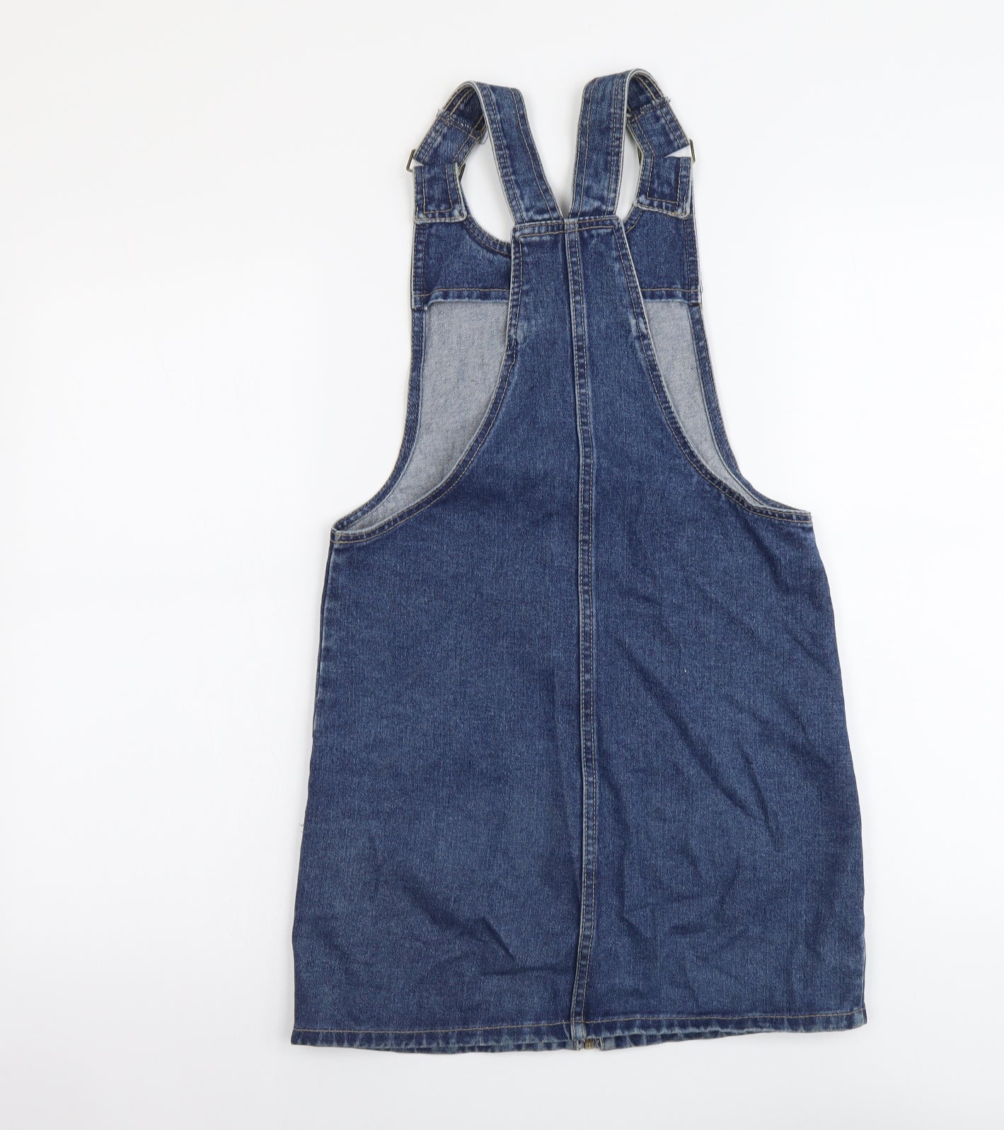 Denim & Co. Womens Beige Cotton Pinafore/Dungaree Dress Size 4 Scoop Neck Zip